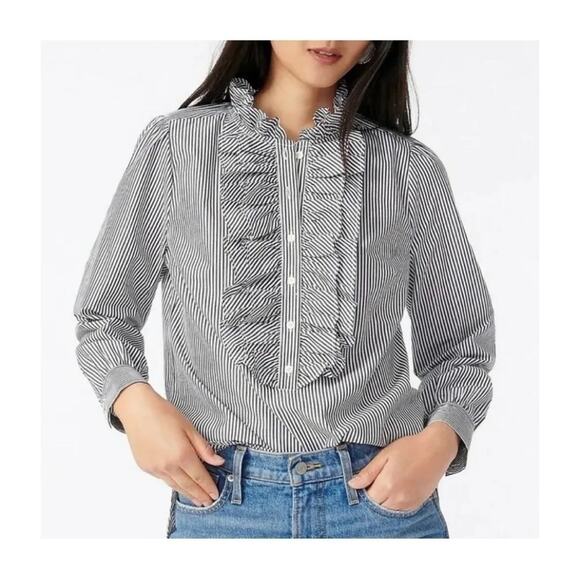 J. Crew Ruffle-Front Classic-Fit Boy Shirt in Stripe - Picture 1 of 12